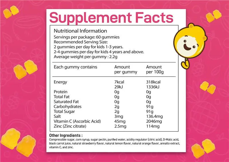 Gumazing Vitamin C & Zinc Gummies (60 pcs), 1 month supply Begumazing