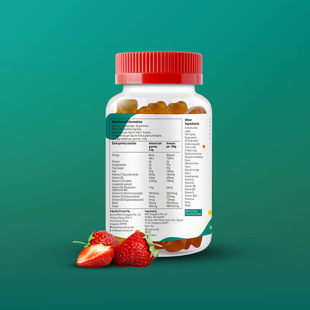 <tc>Kẹo dẻo GUMAZING MULTIVITAMIN GUMMIES của Gumazing – Có bổ sung vitamin và khoáng chất - Hương vị dâu – Kẹo dẻo cho người lớn và trẻ em – 60 viên kẹo dẻo
</tc>
