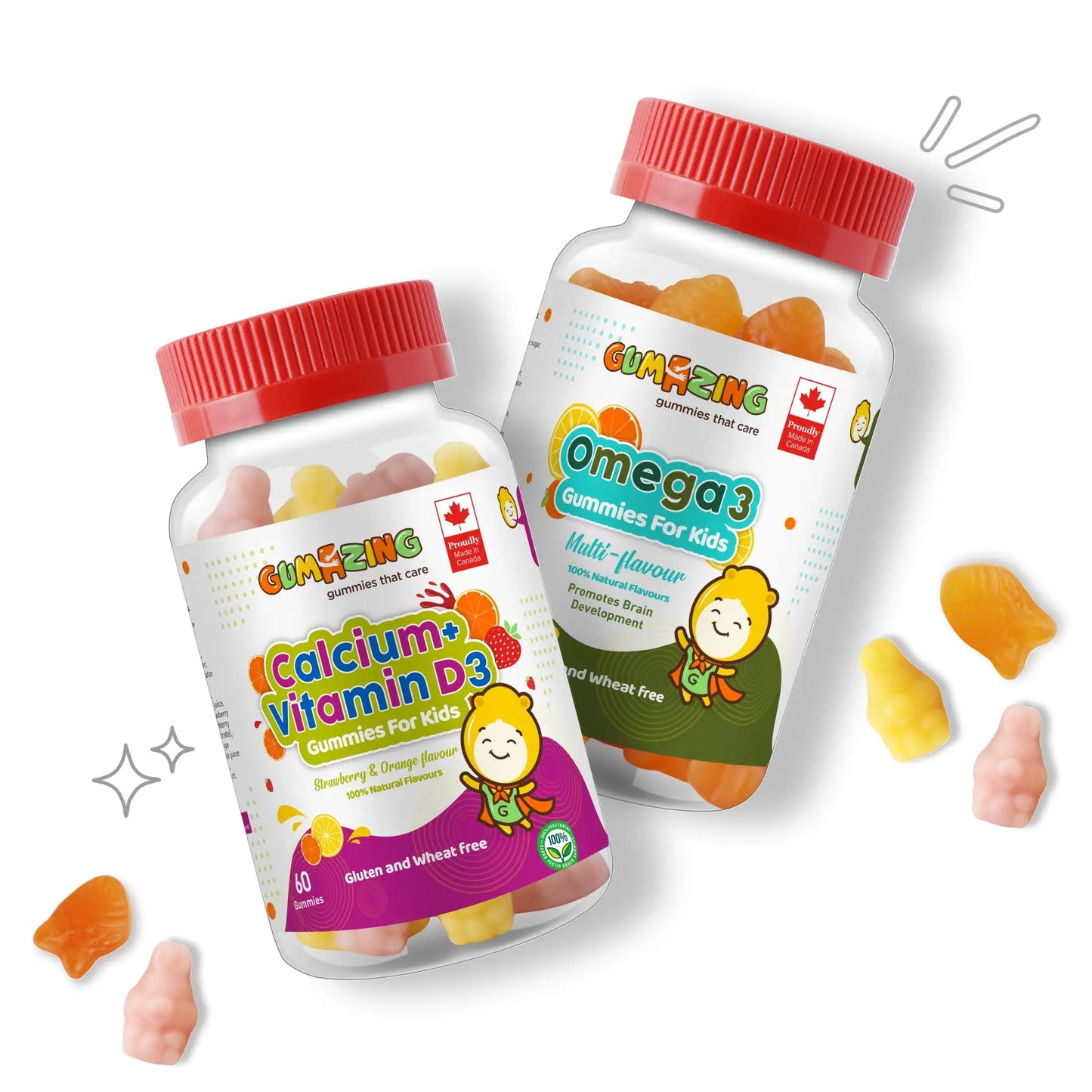 Gumazing 2 Pack Combo | Calcium & Vitamin D3 + Omega 3, 2 month supply Begumazing