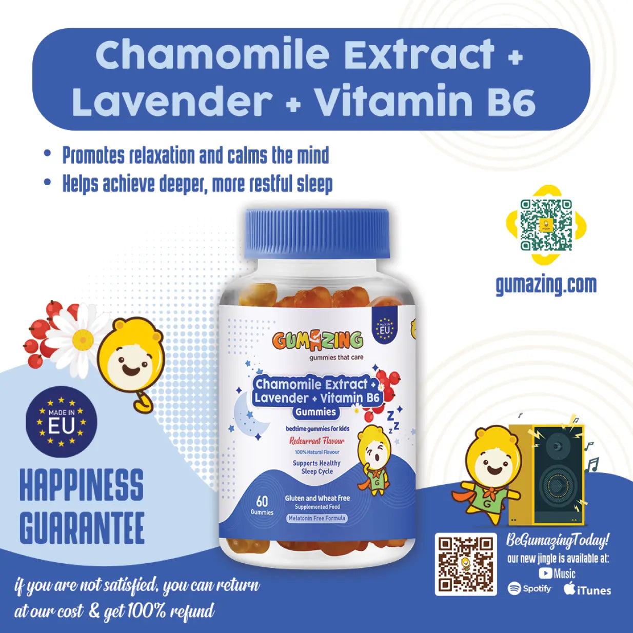 Chamomile Extract + Lavender + Vitamin B6 Gummies| Gumazing for kids to promote relaxation & support healthy sleep cycle-B2B Begumazing