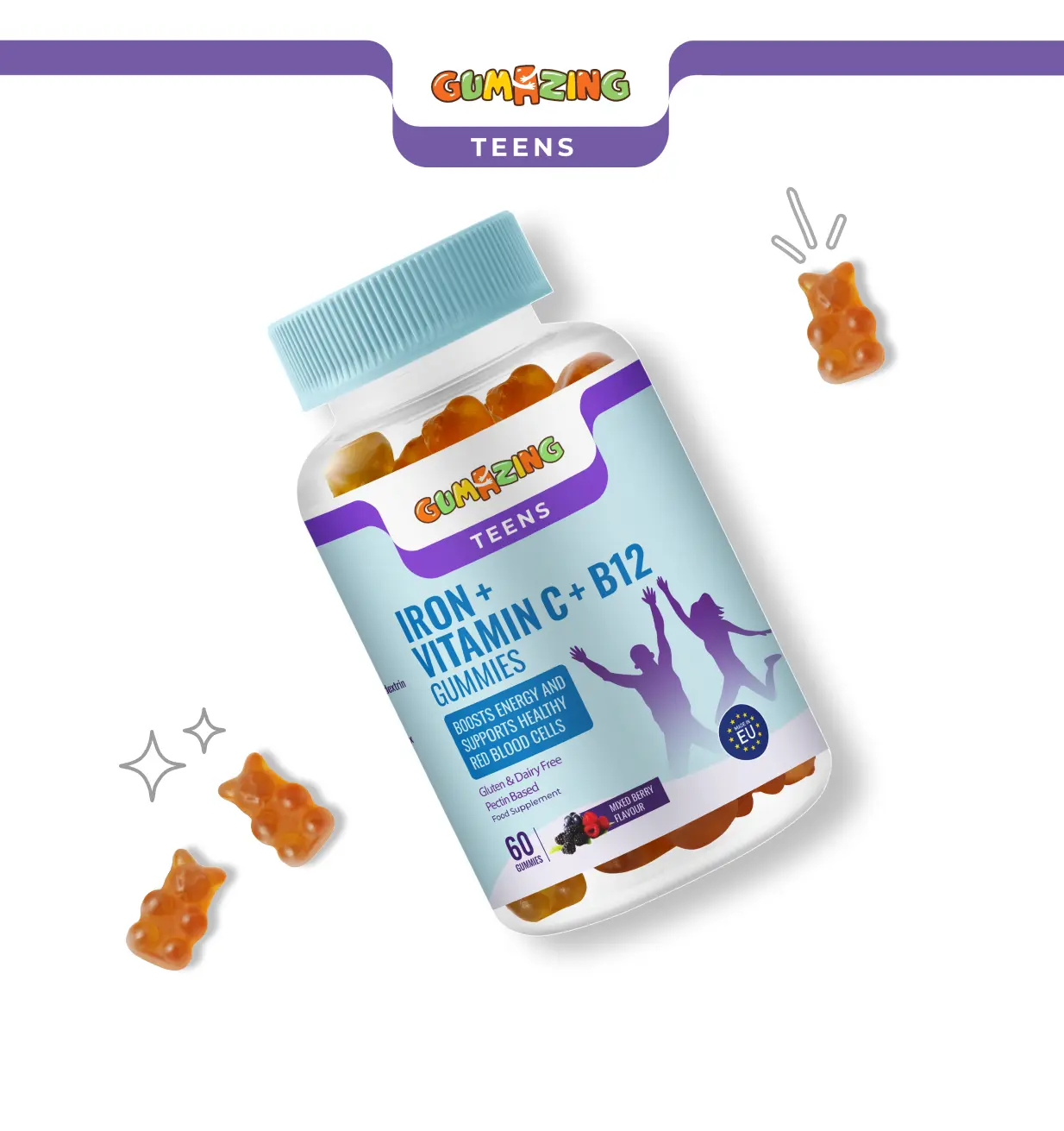 Iron + Vitamin C + B12 Gummies | Gumazing for teens to support RBC production & immune health - B2B Begumazing