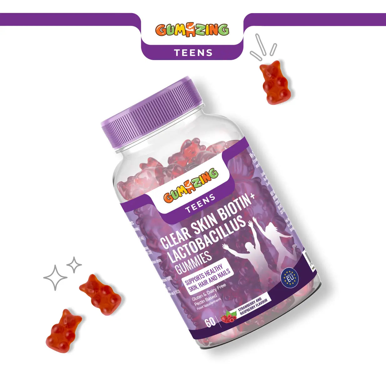 Clear Skin Biotin + Lactobacillus Gummies | Gumazing for teens to support health  skin, hair and nails- B2B Begumazing