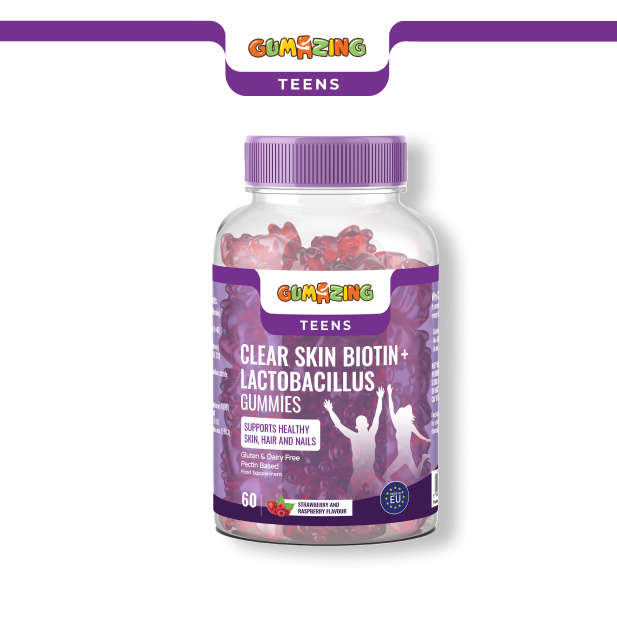 Kẹo dẻo Clear Skin Biotin + Lactobacillus | <tc>Gumazing</tc> dành cho thanh thiếu niên để hỗ trợ sức khỏe làn da, tóc và móng tay- B2B