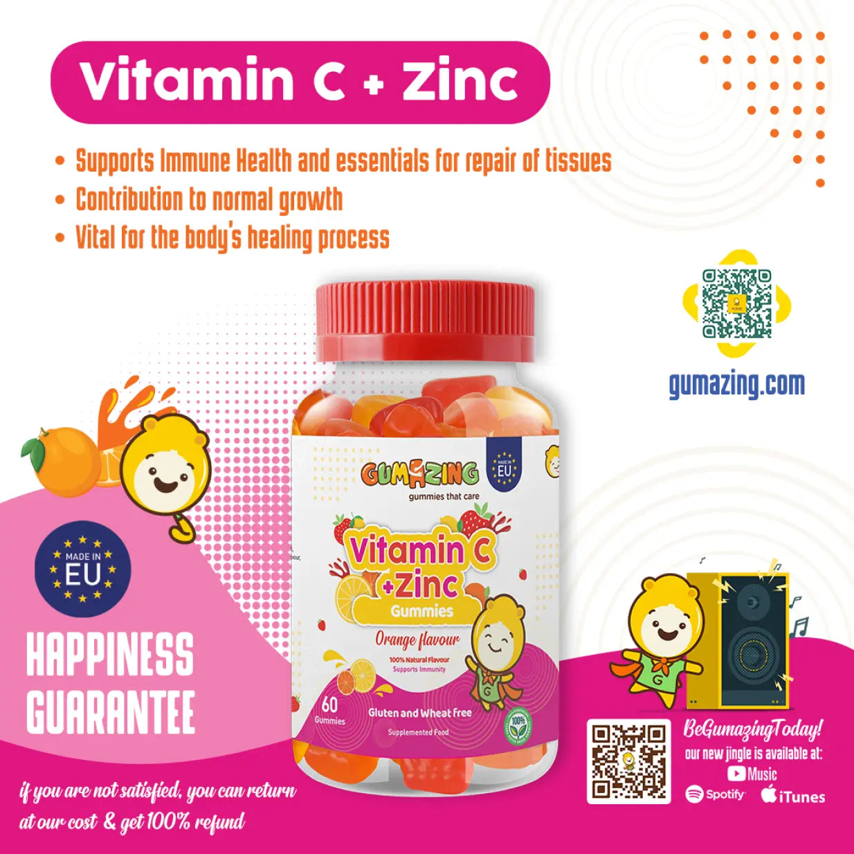Gumazing Vitamin C & Zinc Gummies (60 pcs), EU range, 1 month supply for wholesale - B2B Begumazing