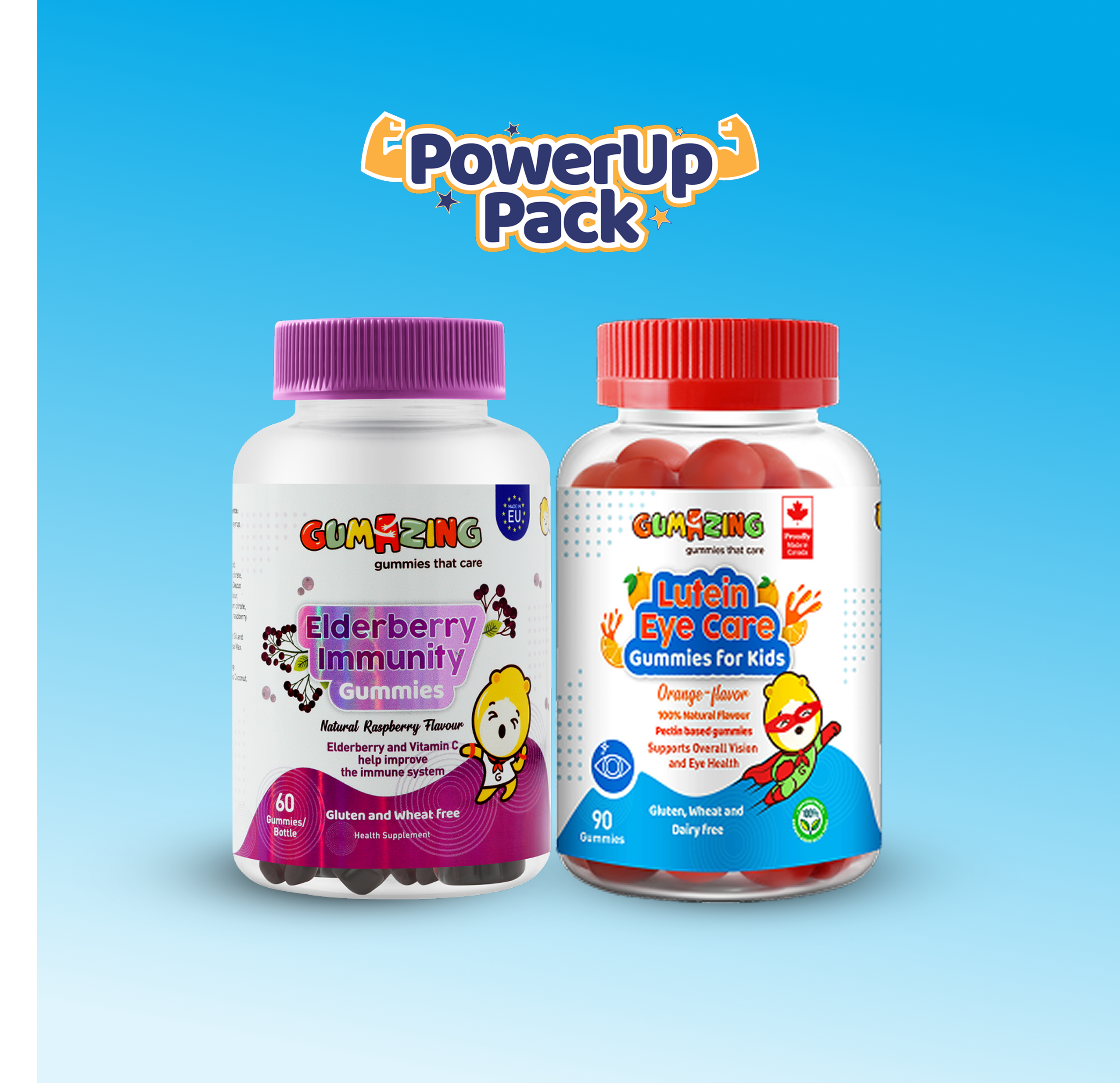 Gumazing Power Up Pack | 2 Pack Combo | Lutein  + Elderberry Gummies