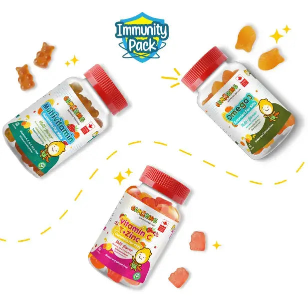 Immunity Pack | Gumazing 3 Pack Combo | Omega 3 + Vitamin C & Zinc + Multivitamin | 3 month supply Begumazing