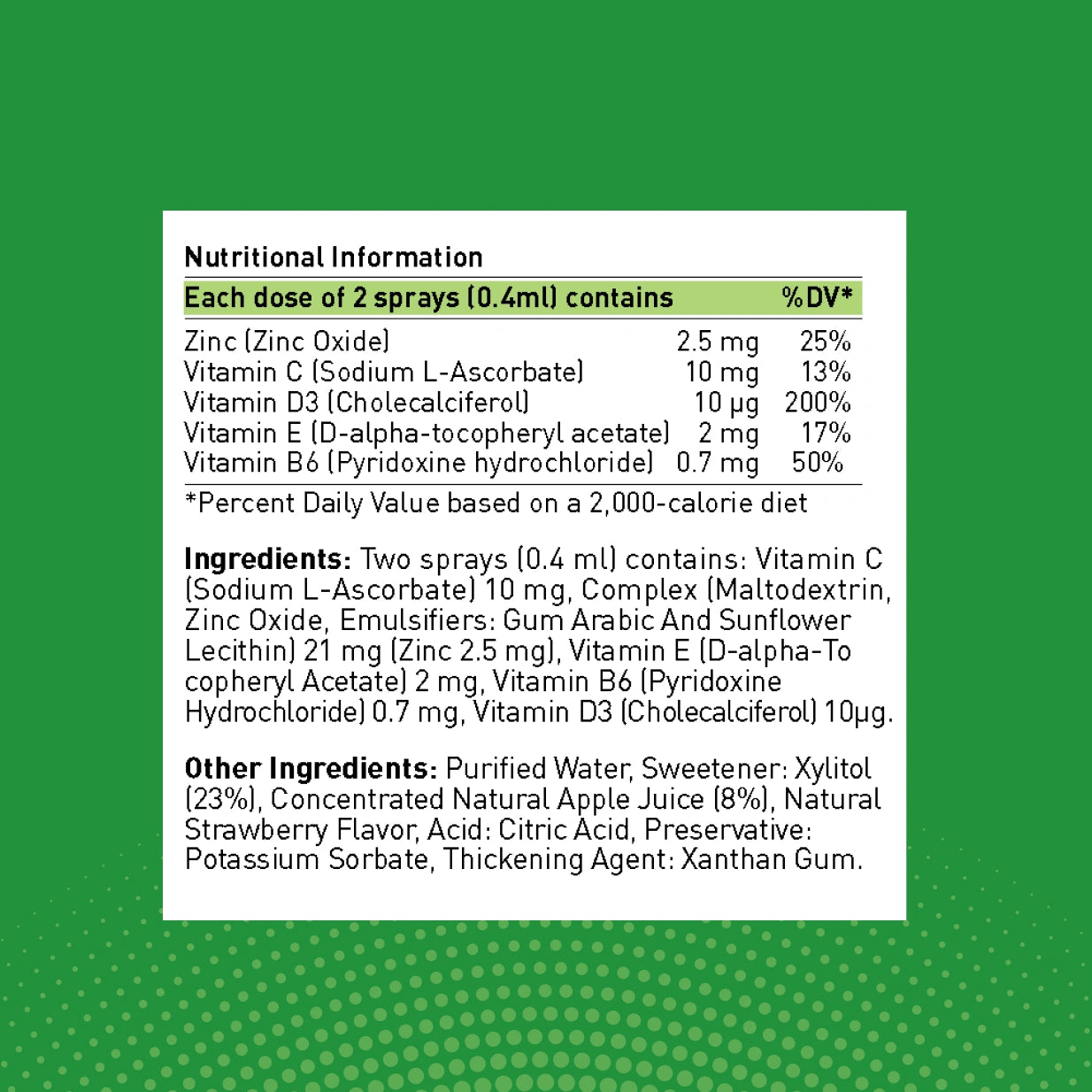 Nutritional Information Of Sprays